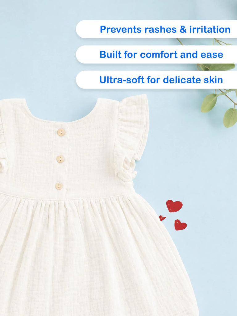Organic Cotton Girls Flutter Sleeve A-Line Dress - White