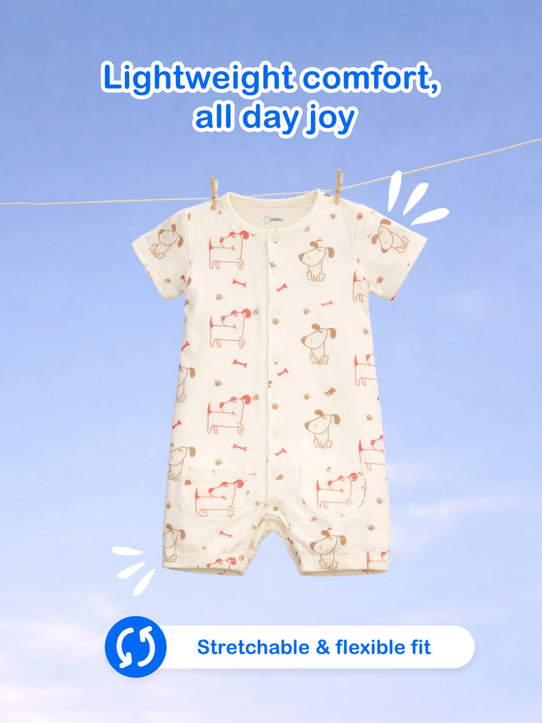 Baby Unisex Dog Print Romper with Ruffle Sleeves