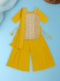 Girls Ethnic Wear Set | Embroidered Kurta with Palazzo & Dupatta | Yellow