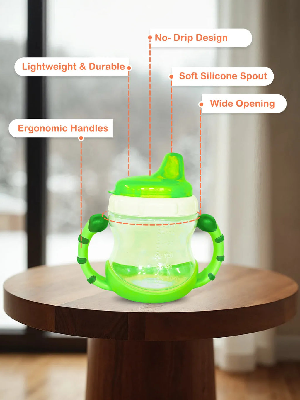 Baby Sipper Cup – Green (Pack of 2) | BPA-Free, Soft Spout, Leak-Proof, Dual Handles, 200ML