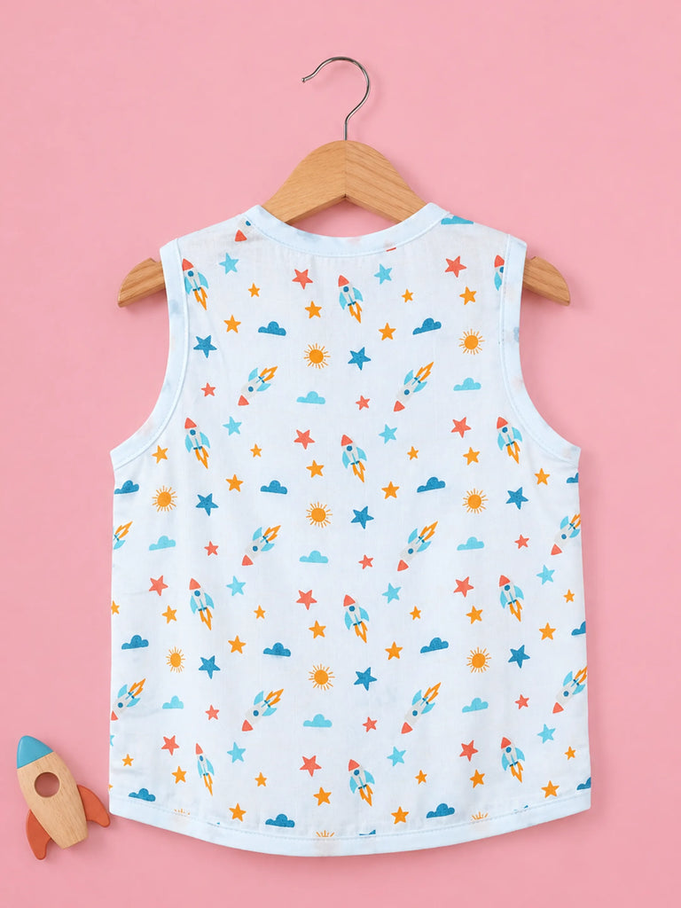 BambooTEC™ Bamboo Muslin Baby Jhabla – Rocket & Star Print