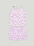 Girls Floral Print Sleeveless Tank Top and Elastic Waist Shorts Clothing Set | Purple