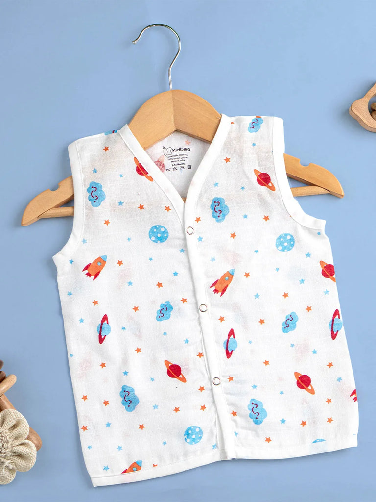 Premium Extra Soft Muslin Baby Jhabla | Cute Space Print