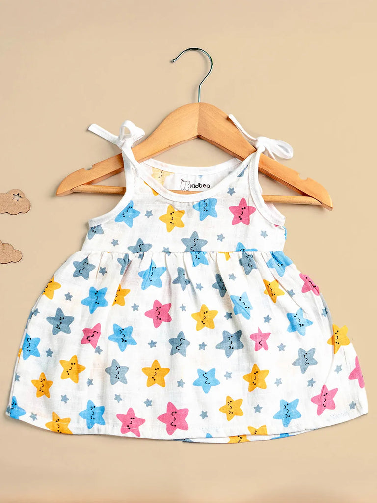 Premium Extra Soft Muslin Baby Girls Frock | Cute Star Print