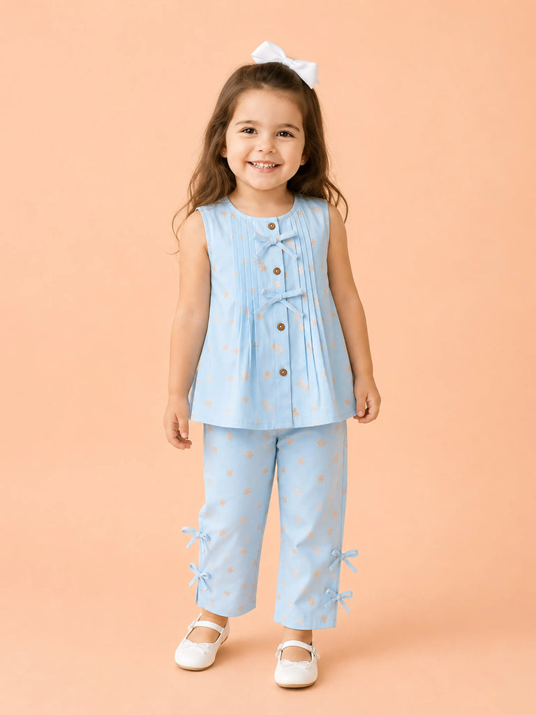 Light Organic Cotton Sky Blue Printed Top & Pant Co-ord Set