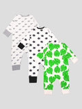 Kidbea 100% Organic Cotton Romper Bodysuit Jumpsuit Combo 3 Designs Color elephant leaf star Printed