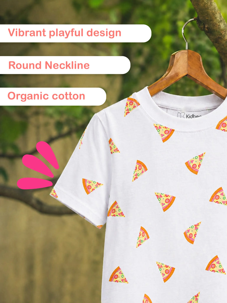 Organic Cotton Unisex Kids Co-ord Set Pack of 2 – Soft Breathable Pizza & Dinosaur Print T-Shirt & Shorts Set