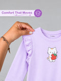 Girls Lavender Full-Sleeve Top – Strawberry Kitty Print