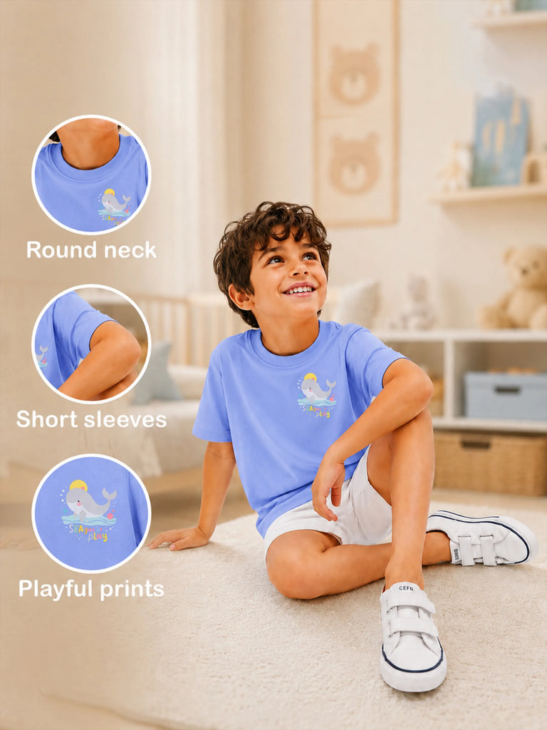 Bamboo Fabric Unisex Kids Half Sleeve T-Shirt Pack of 2 – Beach & Whale Graphic Print Soft Summer Tee Set