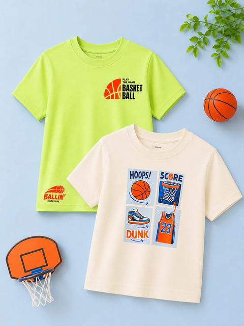 Bamboo Fabric Unisex Kids Half Sleeve T-Shirt Pack of 2 – Soft Breathable Basketball Graphic Print Tee
