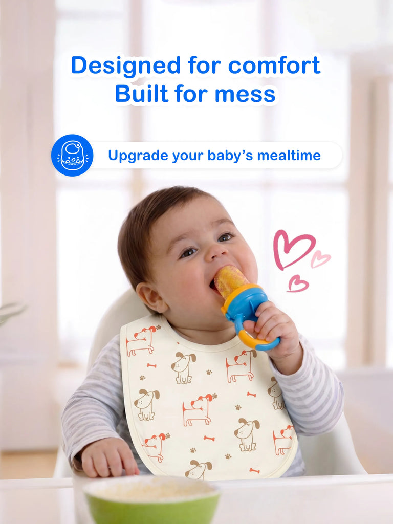 Organic Cotton Baby Bib Pack of 4 – Lemon, White Dog, Flower & Bow Print, Feeding & Drool Bibs