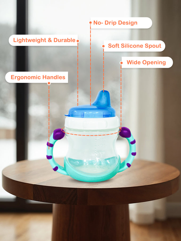 Kidbea Baby Sipper Cup – Blue | BPA-Free, Soft Silicone Spout, Spill-Proof, Easy Grip Handles, 200ML