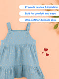Girls Organic Cotton Sky Blue Floral Print Dress & Bloomers Set with Headband