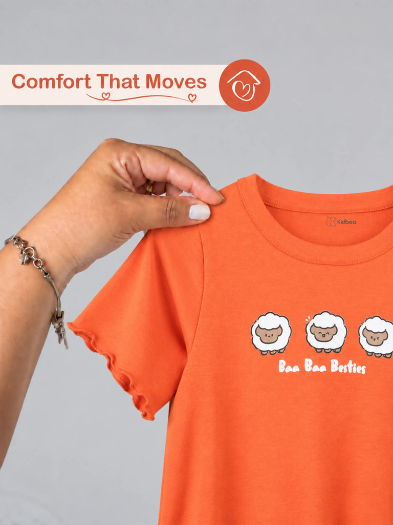 BambooTEC™ Bamboo Girls Orange Top – Baa Baa Besties Print
