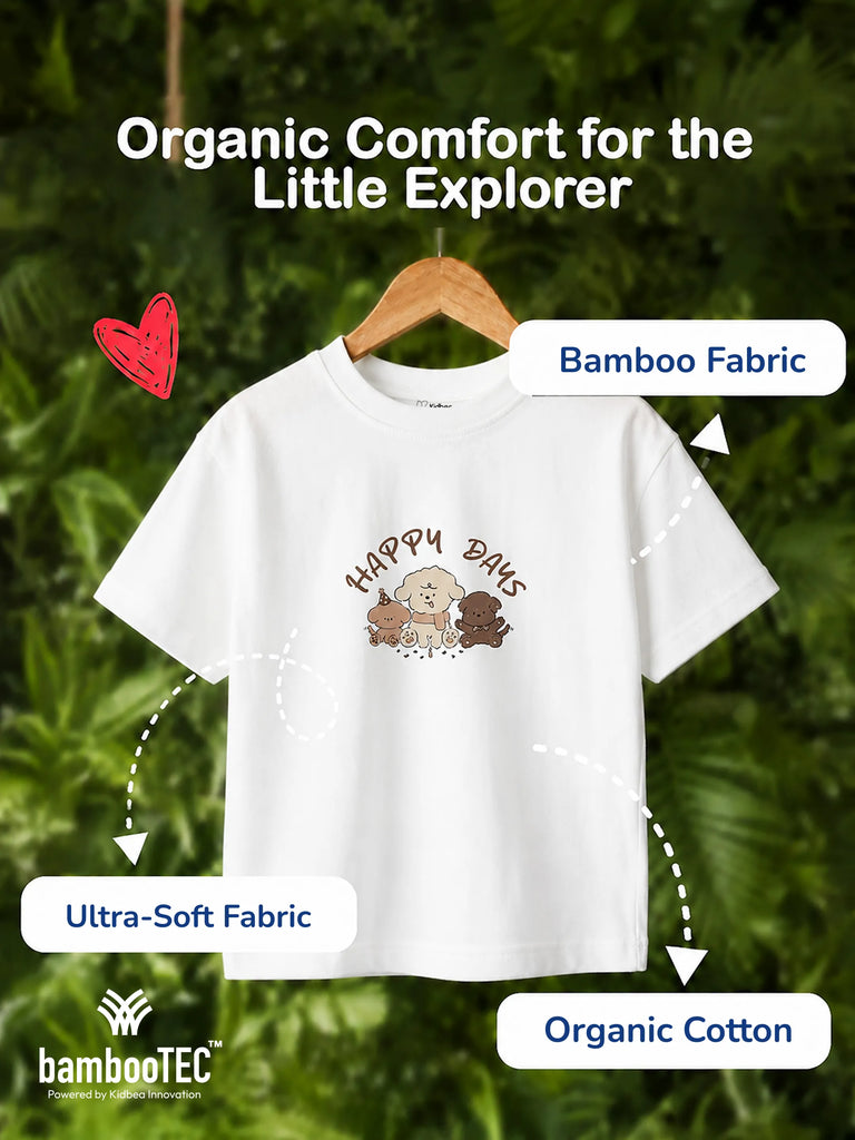 Unisex Bamboo Fabric White Happy Days Print Oversized T-Shirt