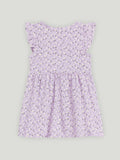 Kidbea Girls Cotton Frock | Floral Printed Dress with Ruffle Sleeves | Casual & Trendy Dress | Lavender