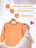Organic Cotton Unisex Baby Co-ord Set – Soft Breathable Orange Giraffe Print Full Sleeve T-shirt & Pyjama for Infants