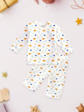 100% Organic Bamboo Co-Ord Set Combo – Pack of 2 | Soft, Breathable & Stylish Nightwear for Kids (Blue & Off-White Print)