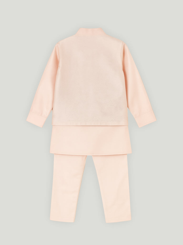 Kidbea Boys Ethnic Wear Set | Kurta Pajama with Stylish Nehru Jacket | Festive Traditional Outfit for Kids | Peach