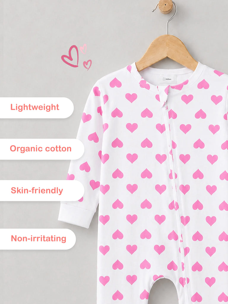Organic cotton Heart Print Romper/Bodysuit - Pink