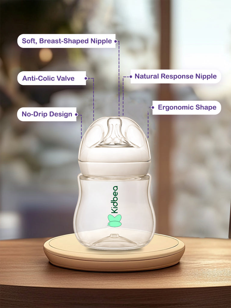 Kidbea Natural Milk Feeding Bottle, BPA-Free, Soft Nipple, Anti-Colic Design, 150ML