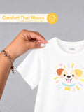 Girls White Top – Cute Puppy Print with Round Neck