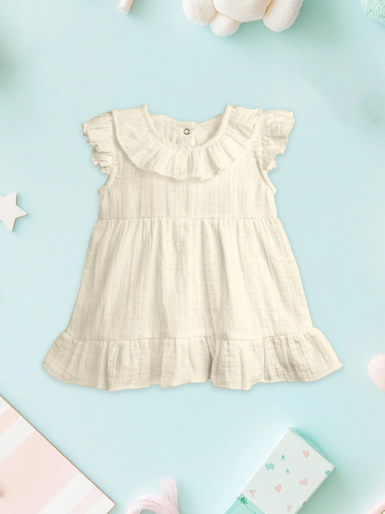 Light Organic cotton Girls Frock Set | Pack of 2 (Off White & Rust)
