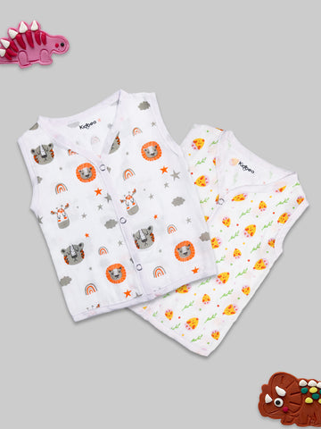 Kidbea Muslin Cotton Jhablas Pack of 2 | Tiger & Cute Chick | Assorted | Print May Vary