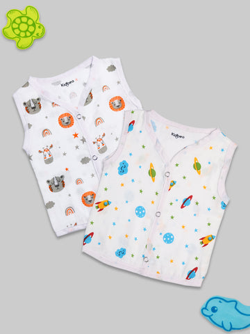 Kidbea Muslin Cotton Jhablas Pack of 2 | Tiger & Cute Chick | Assorted | Tiger & Space Print | Assorted | Print May Vary