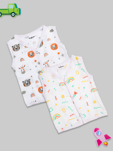 Kidbea Muslin Cotton Jhablas Pack of 2 | Tiger & Cute Chick | Assorted | Tiger & Rainbow print | Assorted | Print May Vary