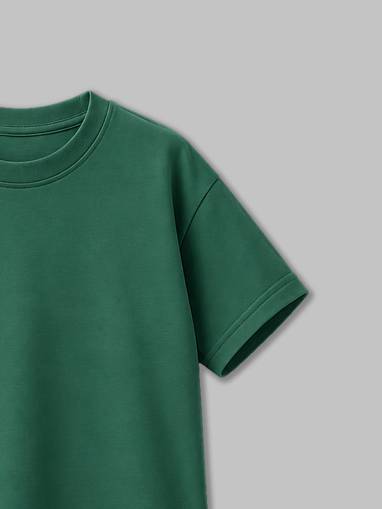 Organic Cotton Green Round Neck Solid Oversized Half Sleeve T-Shirt | Unisex