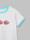 Girls White Organic Cotton Round Neck Fish Print T-Shirt