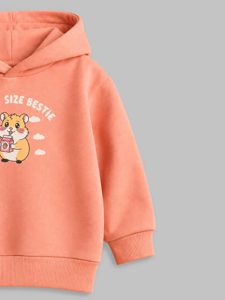 Unisex Peach Hoodie – Pocket Size Bestie Hamster Print Sweatshirt