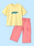 Unisex Cotton Co-Ord Set – Yellow Crocodile T-Shirt & Pink Cargo Pants