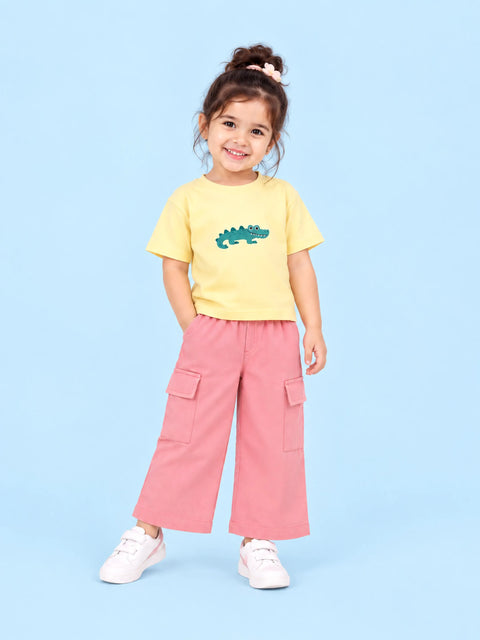 Unisex Cotton Co-Ord Set – Yellow Crocodile T-Shirt & Pink Cargo Pants
