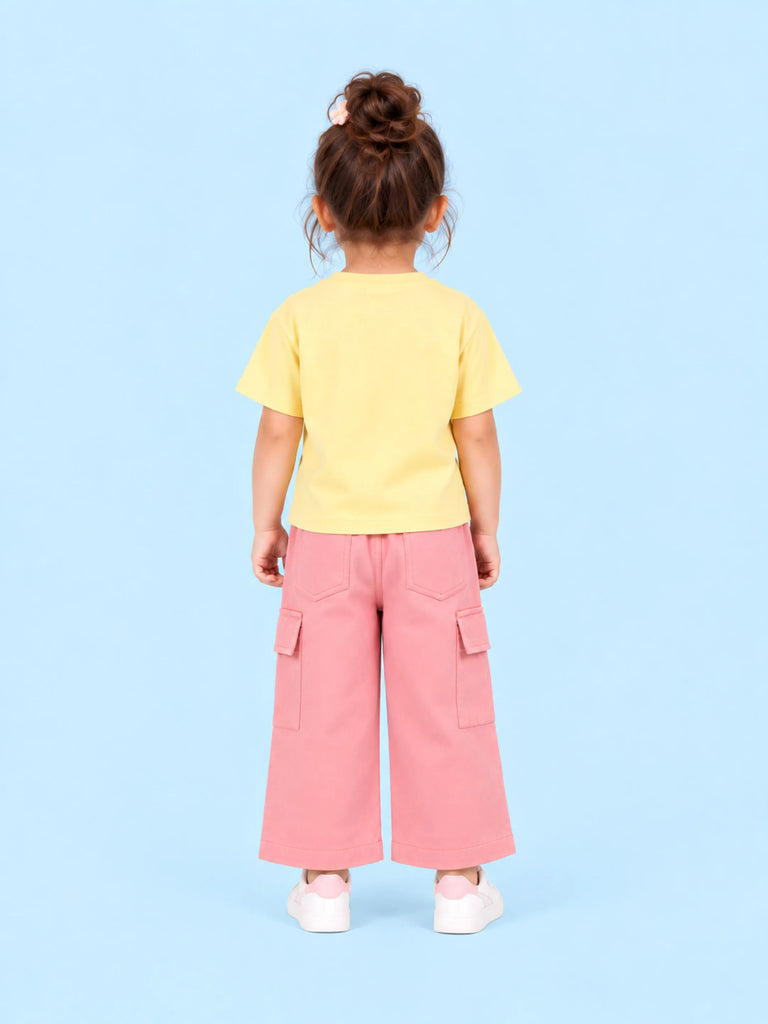 Unisex Cotton Co-Ord Set – Yellow Crocodile T-Shirt & Pink Cargo Pants