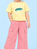 Unisex Cotton Co-Ord Set – Yellow Crocodile T-Shirt & Pink Cargo Pants