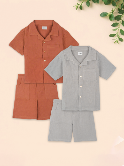 Light Organic Cotton Co-Ord Set Combo – Pack of 2 (Rust & Grey) | Earthy Tones for a Bold Yet Comfy Look