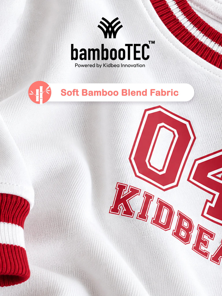 BambooTEC™ Bamboo Boys Sweatshirt – White & Red 04 Graphic Full-Sleeve Crewneck