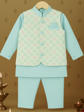 Kidbea Boys Stylish Kurta Pajama Set with Embroidered Nehru Jacket | Traditional Festive Ethnic Wear | Blue