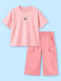 Girls Cotton Co-Ord Set – Pink T-Shirt & Pink Cargo Pants