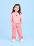 Girls Cotton Co-Ord Set – Pink T-Shirt & Pink Cargo Pants