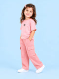 Girls Cotton Co-Ord Set – Pink T-Shirt & Pink Cargo Pants