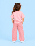 Girls Cotton Co-Ord Set – Pink T-Shirt & Pink Cargo Pants