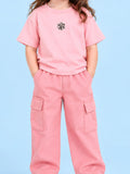 Girls Cotton Co-Ord Set – Pink T-Shirt & Pink Cargo Pants