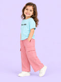 Girls Cotton Co-Ord Set – Light Blue T-Shirt & Pink Cargo Pants