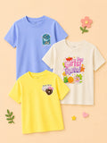 Bamboo Fabric Girls Half Sleeve T-Shirt Pack of 3 – Be Happy, Girls Rule & Donut Graphic Print Soft Summer Tee Set