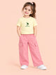 Girls Cotton Co-Ord Set – Yellow Printed T-Shirt & Pink Cargo Pants