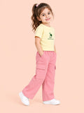 Girls Cotton Co-Ord Set – Yellow Printed T-Shirt & Pink Cargo Pants
