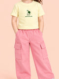 Girls Cotton Co-Ord Set – Yellow Printed T-Shirt & Pink Cargo Pants